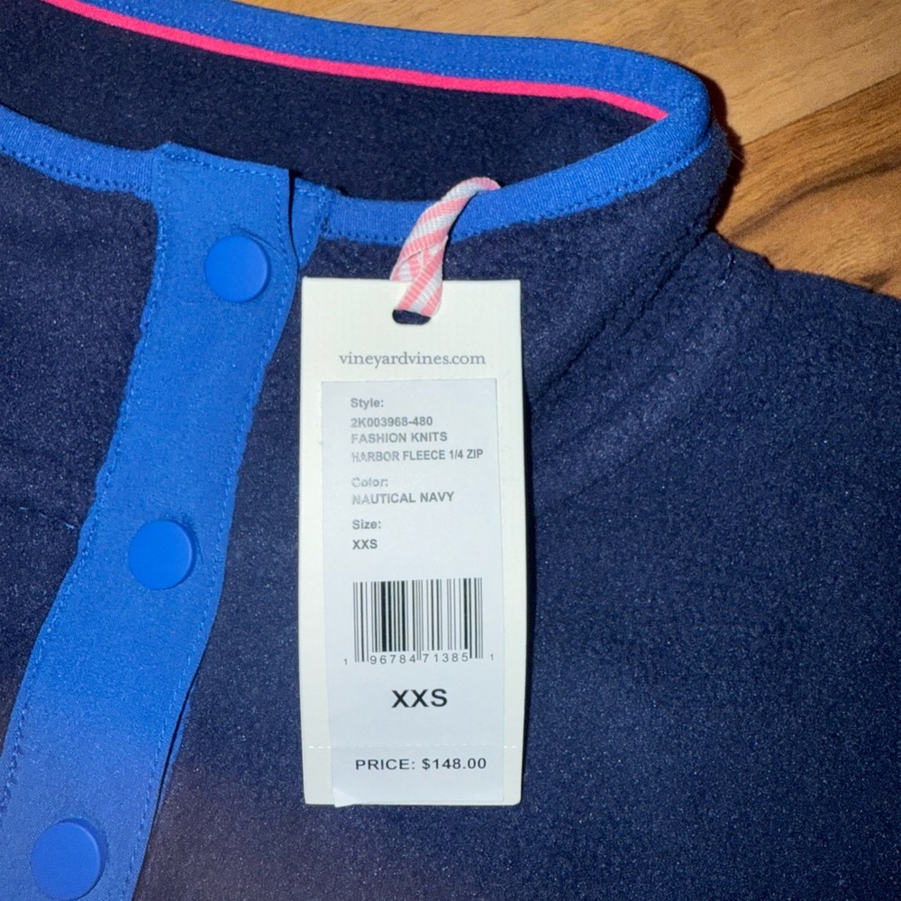 Vineyard Vines Harbor Fleece Pullover Women XXS Navy NWT 1/4 Zip Snap - Picture 3 of 7